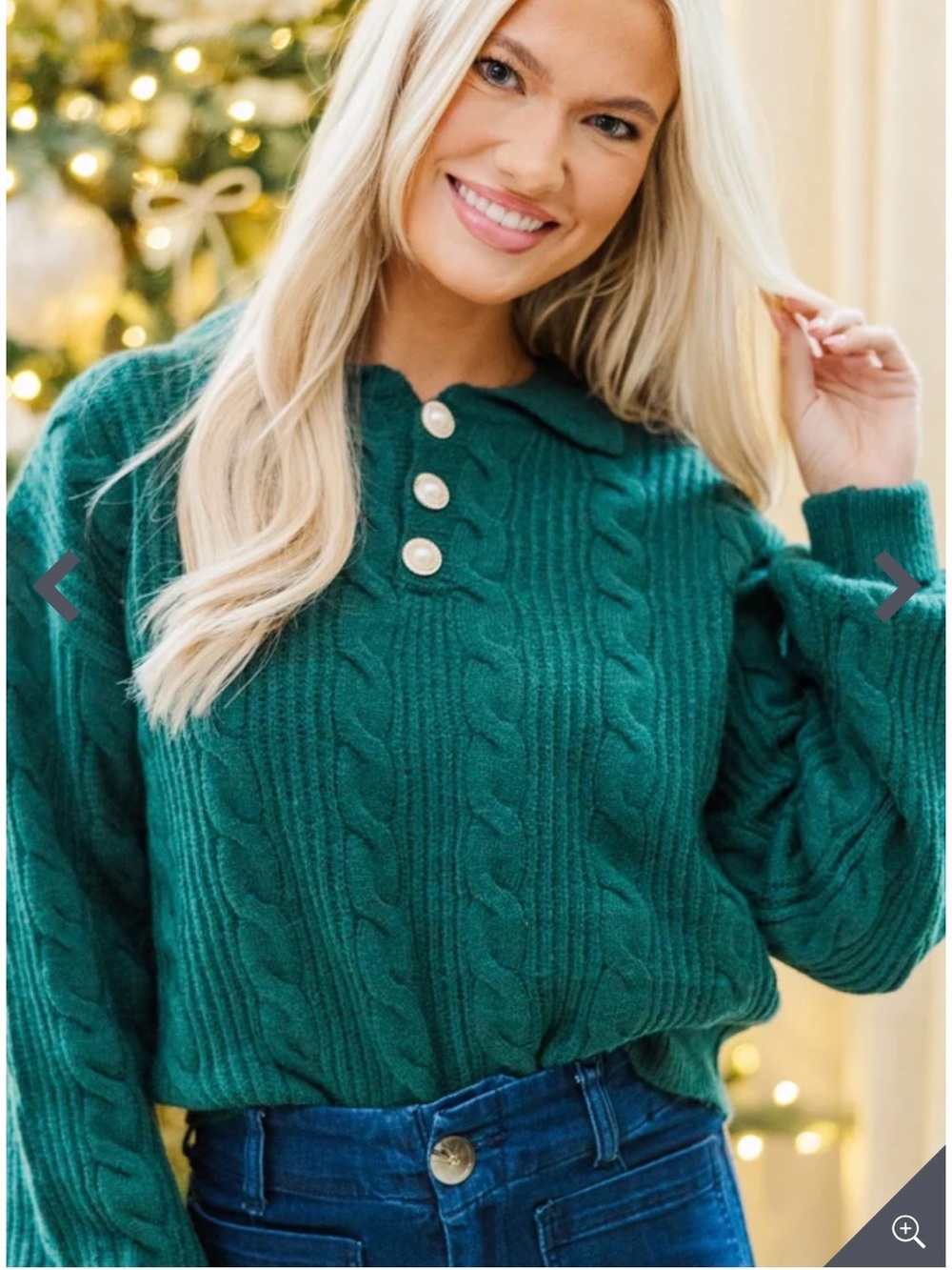 Listicle Dark Green Collared Cable-Knit Cardigan